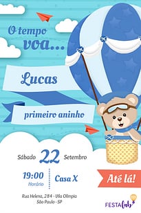 Modelo de Convite de Aniversario - Urso Baloeiro Convite Urso Baloeiro grátis para editar