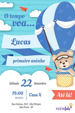 Modelo de Convite de Aniversario - Urso Baloeiro Convite de Aniversario - Urso Baloeiro