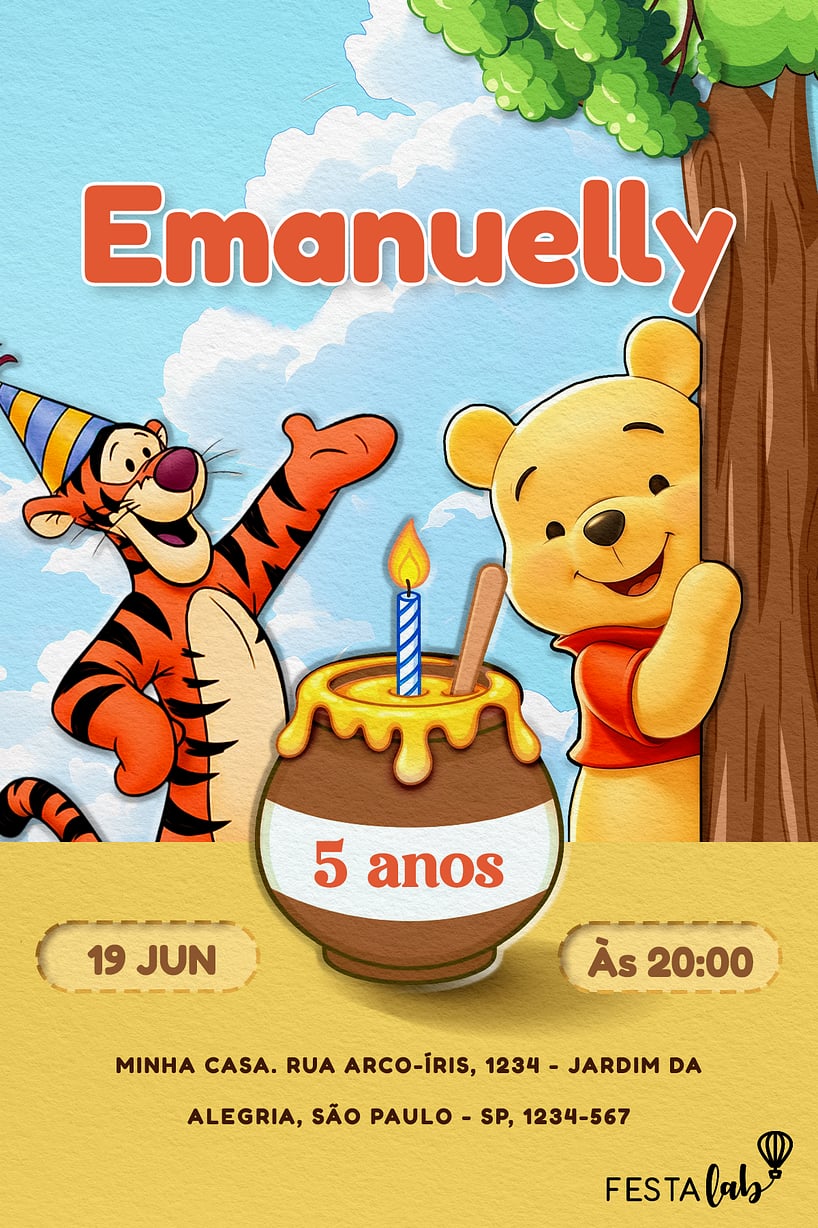 Criar convite de aniversário - Urso Pooh| FestaLab
