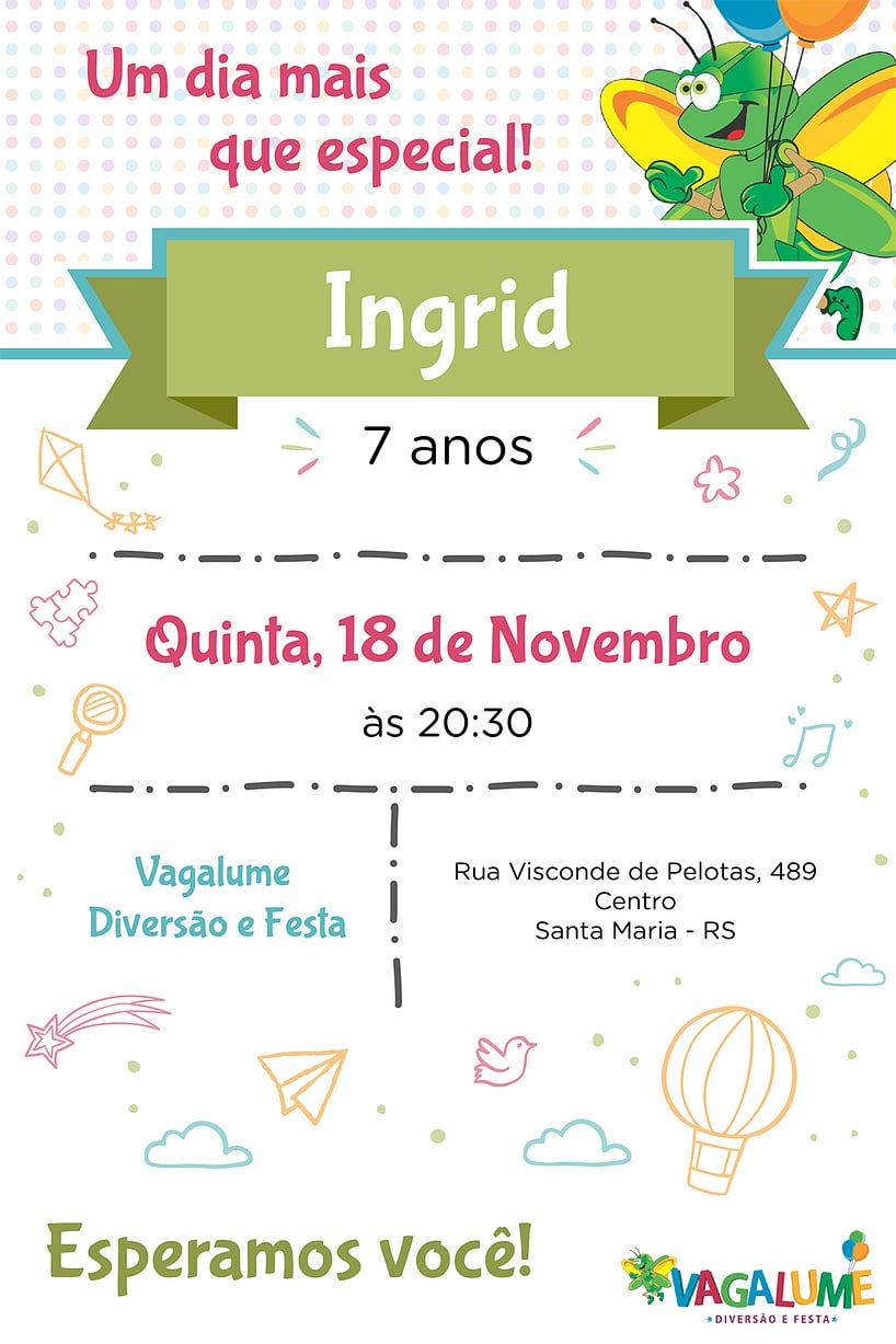 Convite Buffet Vagalume Diversão e Festa grátis para editar