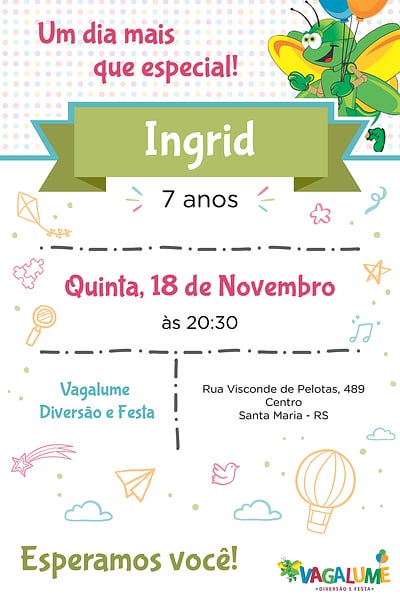 Modelo de Convite de Aniversario - Buffet Vagalume Diversao e Festa Convite Buffet Vagalume Diversão e Festa grátis para editar