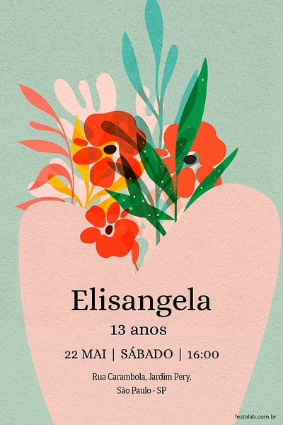 Modelo de Convite de Aniversario - Vaso Floral Convite Vaso Floral grátis para editar