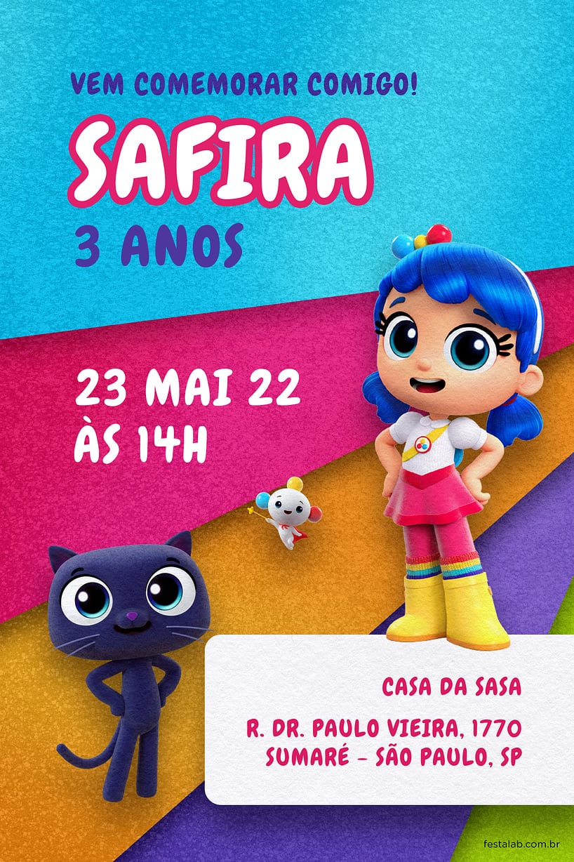 Convite Vera e o Arco iris grátis para editar