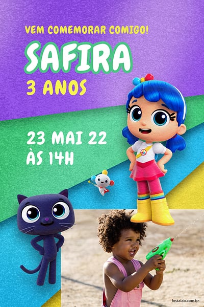 Modelo de Convite de Aniversario - Vera e o Arco iris Convite Vera e o Arco iris grátis para editar