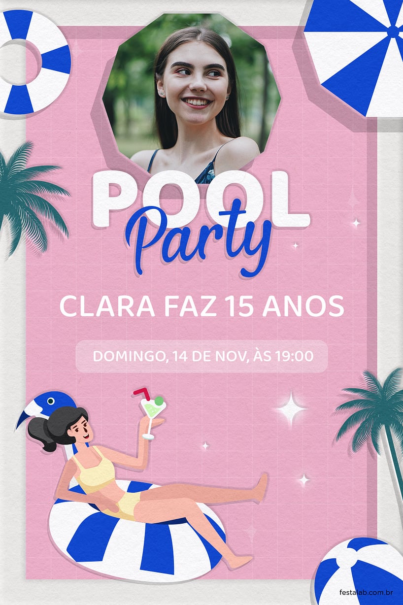 Convite Verão rosa grátis para editar