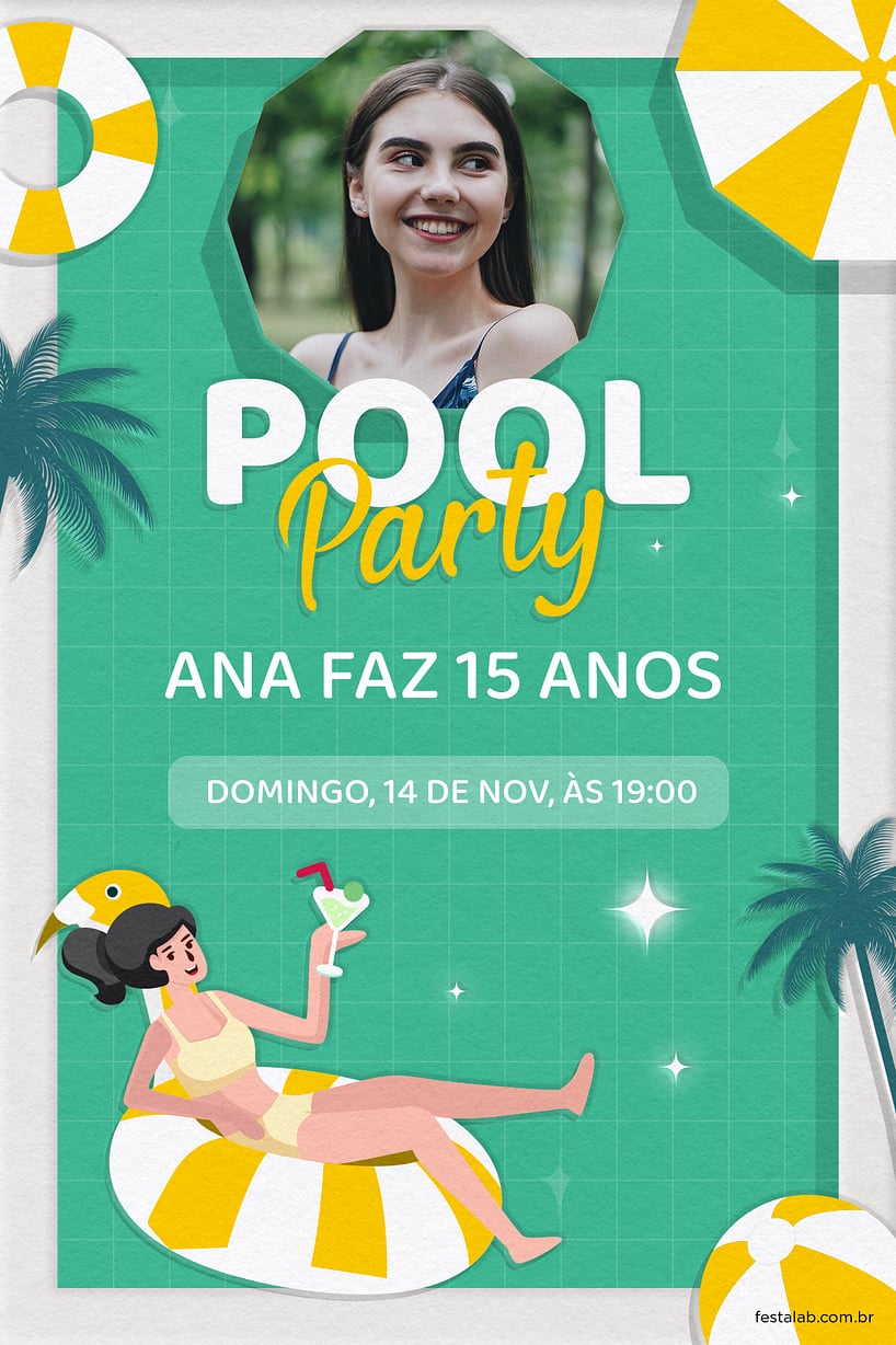 Convite Verão verde grátis para editar