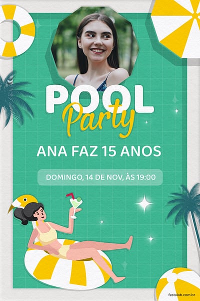 Modelo de Convite de Aniversario - Verao verde Convite Verão verde grátis para editar