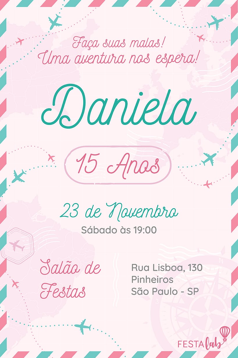 Modelo de Convite de Aniversario - Viagem Convite Viagem grátis para editar
