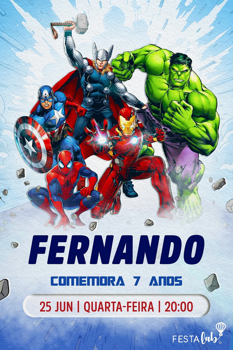Criar convite de aniversário - Vingadores em Ação| FestaLab