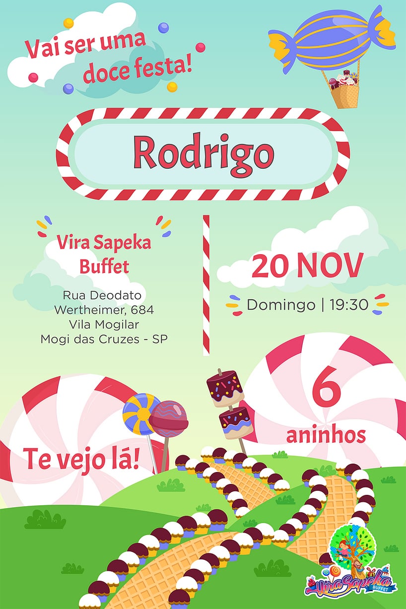 Convite Buffet Vira Sapeka grátis para editar