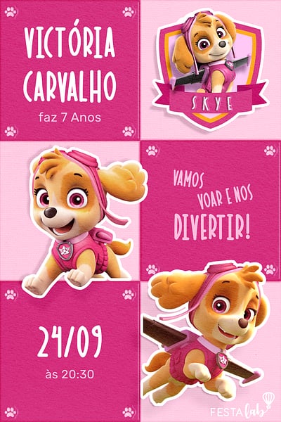 Modelo de Convite de Aniversario - Voe com Skye Convite Voe com Skye grátis para editar