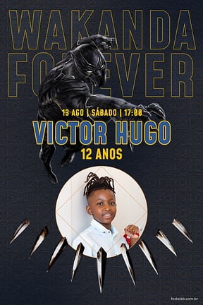 Modelo de Convite de Aniversario - Wakanda Forever Convite de Aniversario - Wakanda Forever