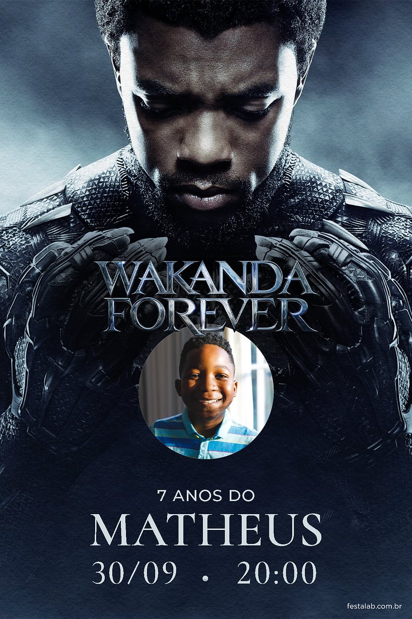 Criar convite de aniversário - Wakanda Forever: Azul| FestaLab