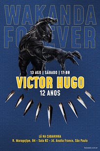 Modelo de Convite de Aniversario - Wakanda Forever Convite Wakanda Forever grátis para editar
