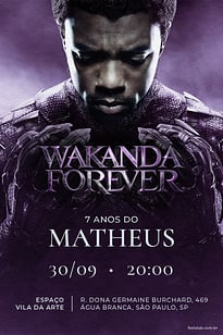 Modelo de Convite de Aniversario - Wakanda Forever: Roxo Convite Wakanda Forever: Roxo grátis para editar