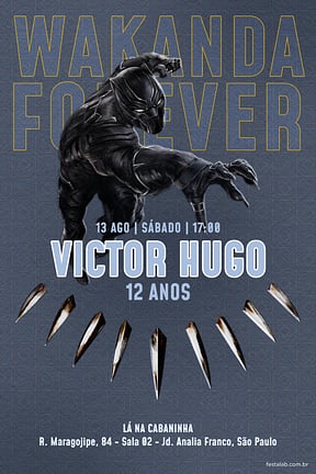 Modelo de Convite de Aniversario - Wakanda Forever Convite de Aniversario - Wakanda Forever