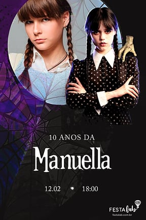 Modelo de Convite de Aniversario - Wandinha Addams Convite de Aniversario - Wandinha Addams