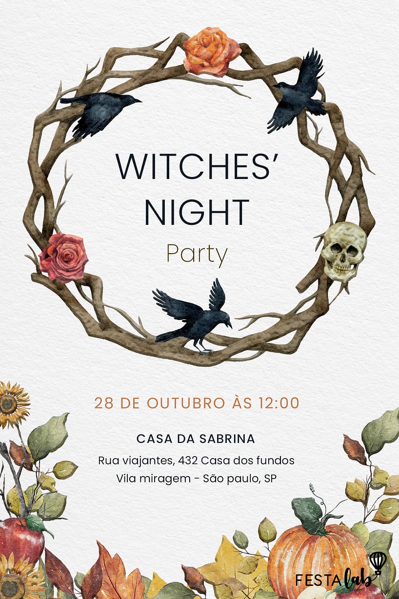 Criar convite de aniversário - Witches' Night| FestaLab