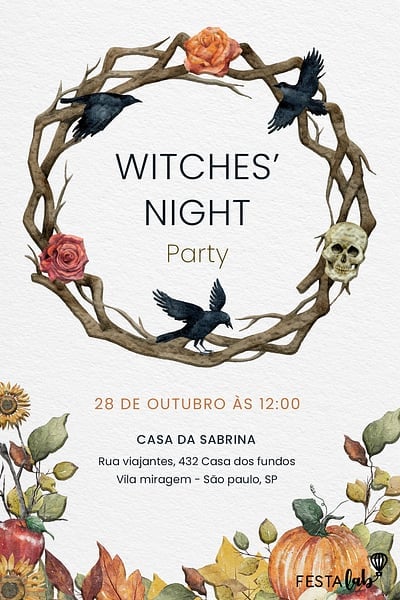 Modelo de Convite de Aniversario - Witches' Night Convite Witches' Night grátis para editar