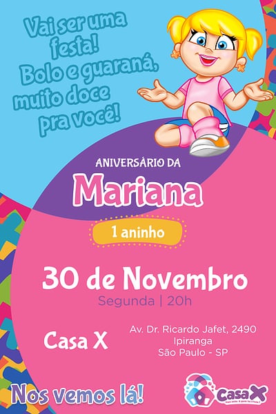 Modelo de Convite de Aniversario - Casa X - Xuxinha Convite Casa X - Xuxinha grátis para editar