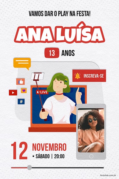 Modelo de Convite de Aniversario - Youtube Criar convite de aniversário - Youtube| FestaLab