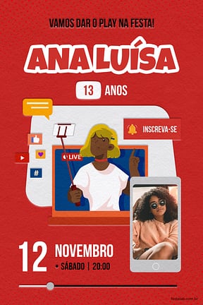 Convite de Aniversario - Youtube Vermelho
