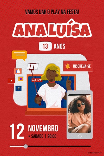 Criar convite de aniversário - Youtube Vermelho| FestaLab