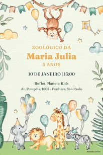 Modelo de Convite de Aniversario - Zoologico amarelo Convite Zoológico amarelo grátis para editar