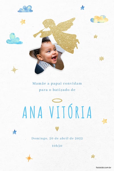 Modelo de Convite de Batizado - Anjinho Convite Anjinho grátis para editar