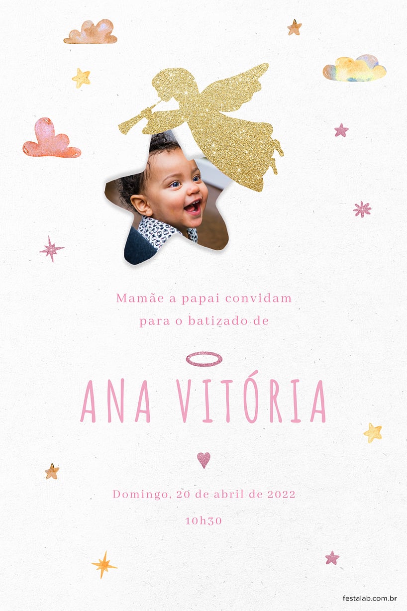 Convite de Batizado - Anjinho dourado