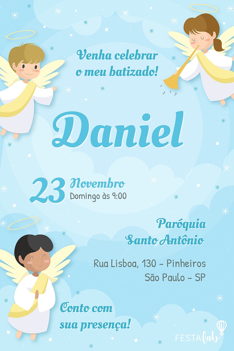 Convite de Batizado - Anjinhos