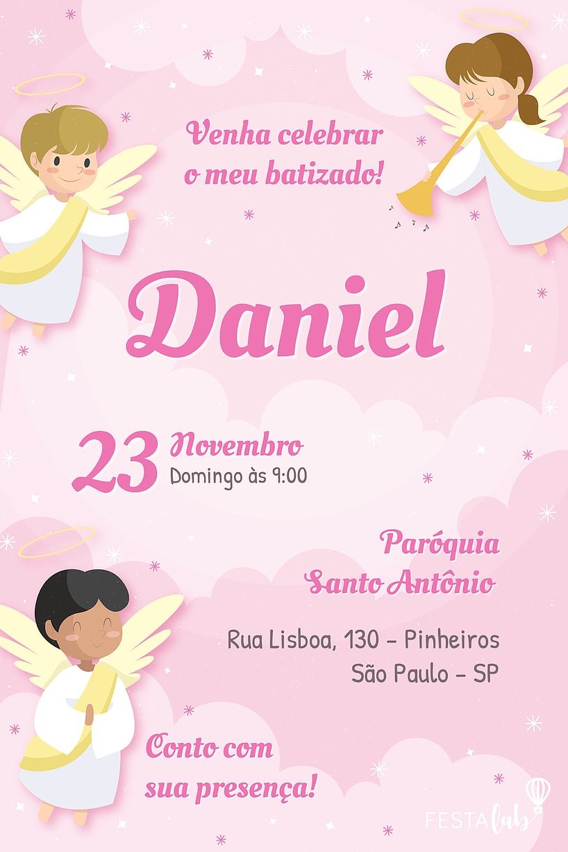 Convite de Batizado - Anjinhos