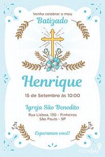 Convite Batizado Azul grátis para editar