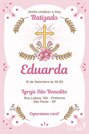 Modelo de Convite de Batizado - Batizado Rosa Convite de Batizado - Batizado Rosa
