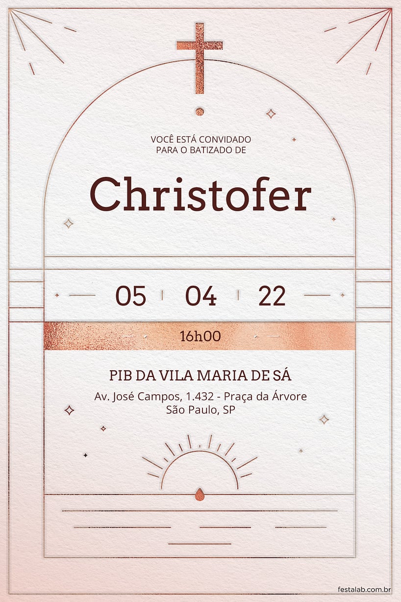 Criar convite de Batizado - Catedral minimalista rose gold| FestaLab