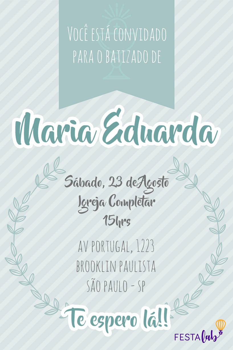 Modelo de Convite de Batizado - Coroa de Louros Convite Coroa de Louros grátis para editar