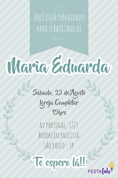Criar convite de Batizado - Coroa de Louros| FestaLab