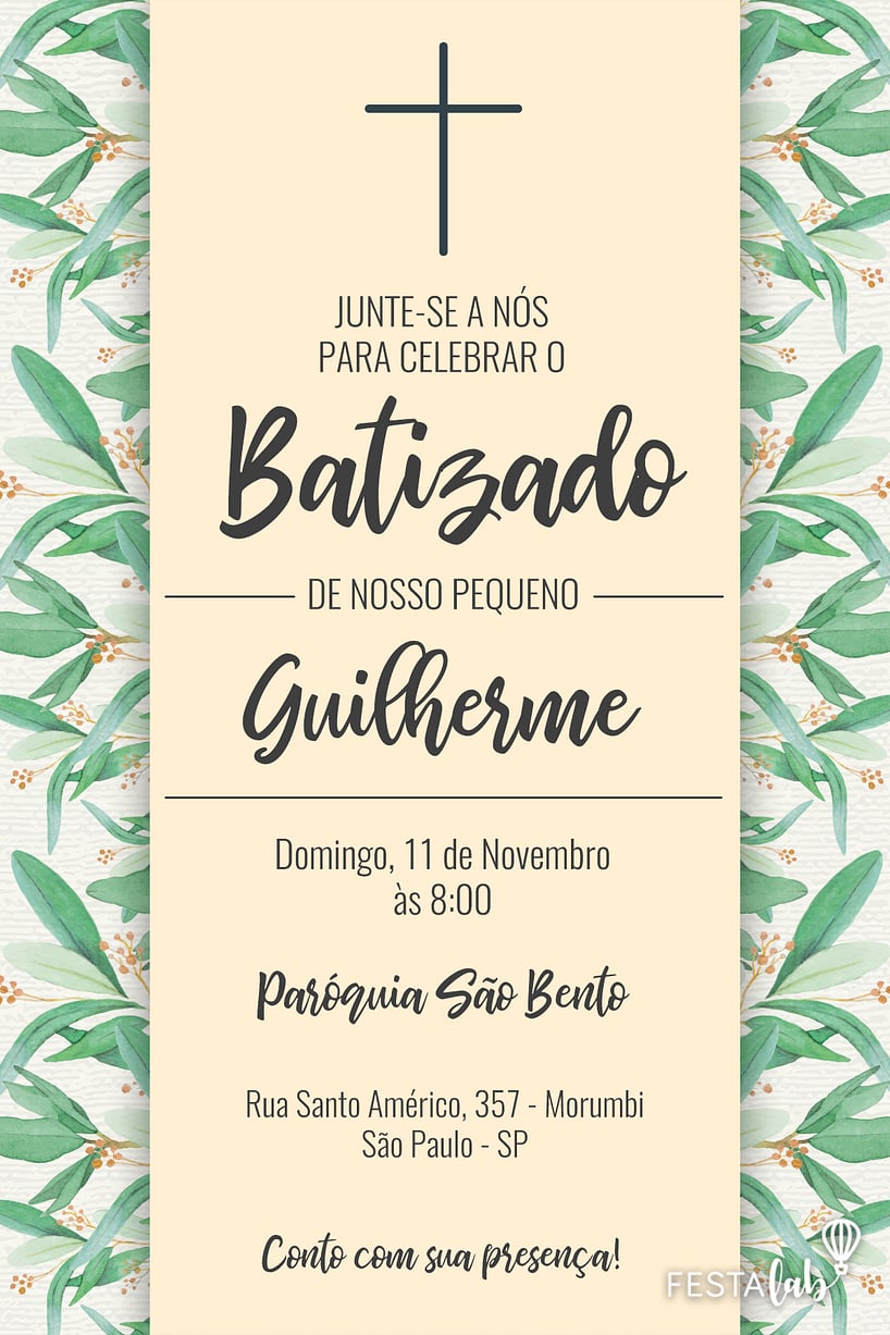 Convite de Batizado - Cruz
