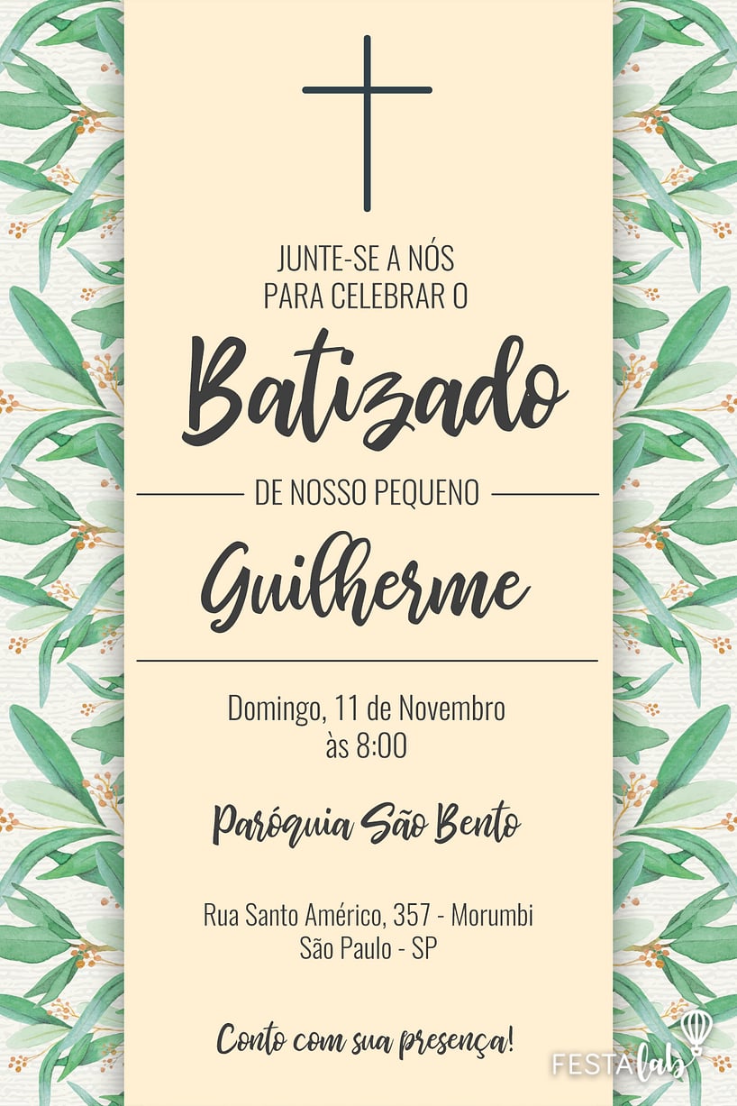 Modelo de Convite de Batizado - Cruz Convite Cruz grátis para editar