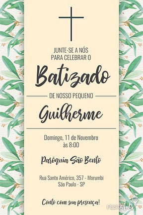 Modelo de Convite de Batizado - Cruz Convite de Batizado - Cruz
