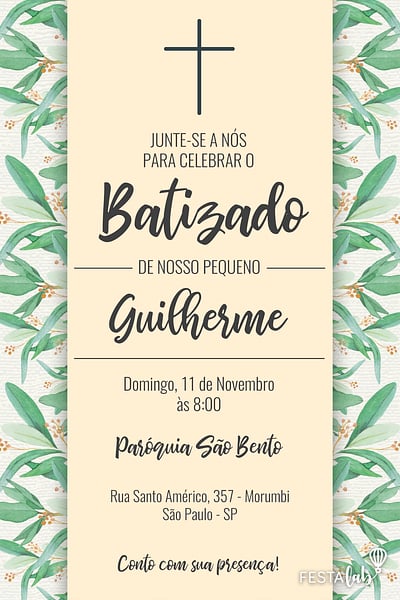 Modelo de Convite de Batizado - Cruz Convite Cruz grátis para editar