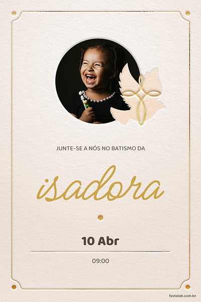 Modelo de Convite de Batizado - Cruz minimalista dourado Convite Cruz minimalista dourado grátis para editar