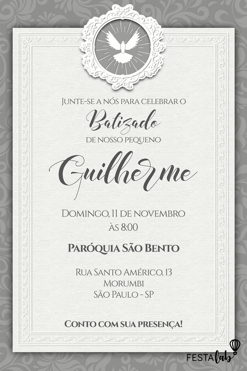 Modelo de Convite de Batizado - Espirito Santo Convite Espírito Santo grátis para editar