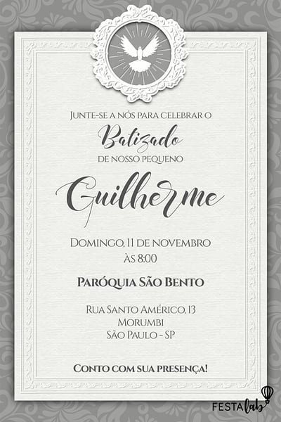 Modelo de Convite de Batizado - Espirito Santo Convite Espírito Santo grátis para editar