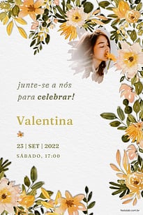 Convite Floral amarelado grátis para editar