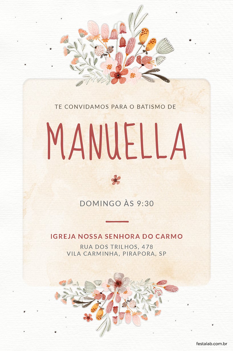 Convite de Batizado - Flores de campo