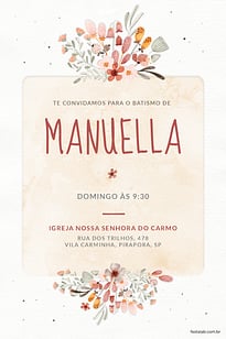 Modelo de Convite de Batizado - Flores de campo Convite Flores de campo grátis para editar