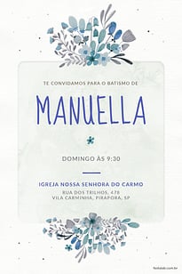 Modelo de Convite de Batizado - Flores de campo azulado Convite Flores de campo azulado grátis para editar