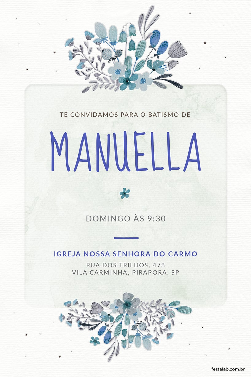 Convite de Batizado - Flores de campo azulado