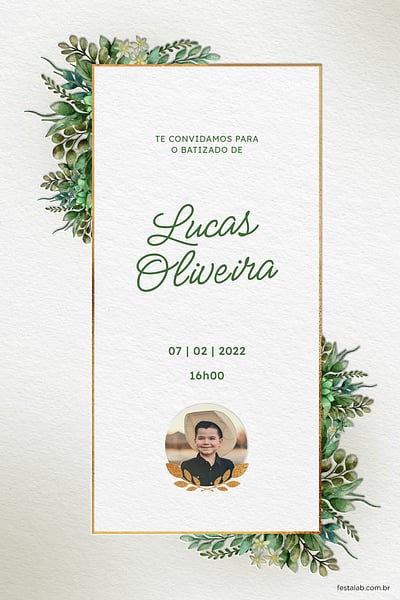 Modelo de Convite de Batizado - Folhas da comunhao Convite Folhas da comunhão grátis para editar